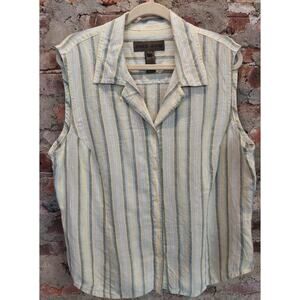 Jones Jeans Linen Top Womens Plus Size 18w 18 Tank Sleeveless Shirt Stripes